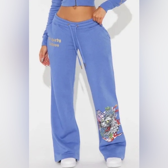 Ed Hardy Pants - **SOLD ON MERCARI**Ed Hardy women’s sweatpants Size small Wide Leg White Tiger